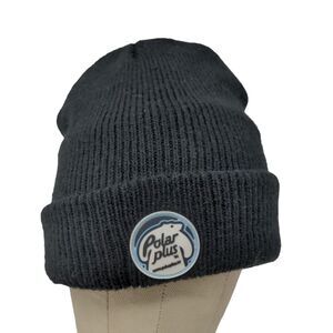 Polar Plus Men's Knit Black Beanie Toboggan Cap Hat Logo Patch Logo